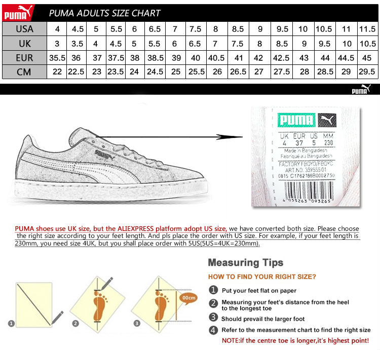 puma shoe size guide