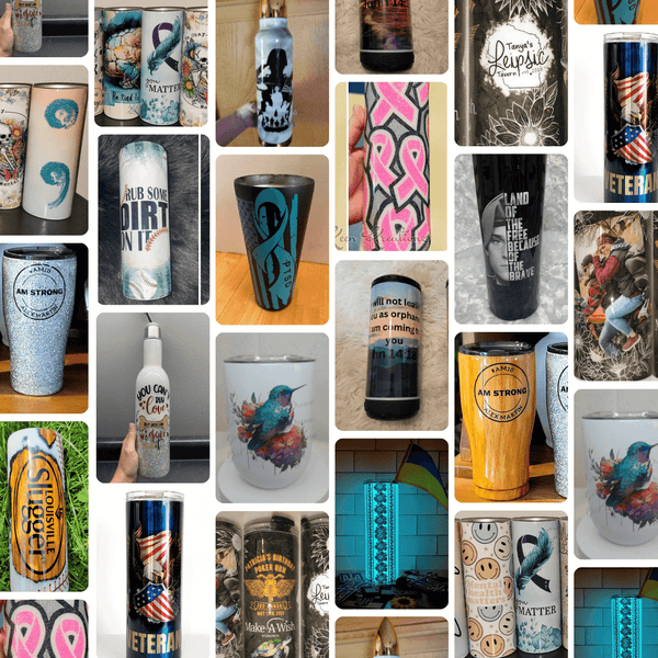a collage of different tumbler designs