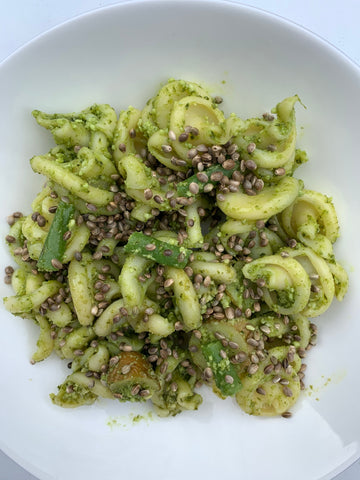 Hemp Pesto Pasta with hemp oil