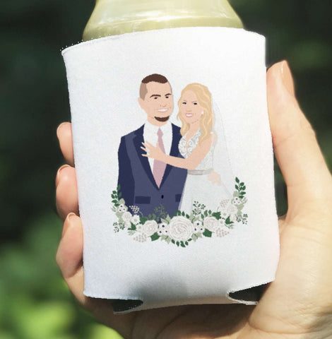 Custom Portrait Wedding Coozies Can Cooler Wedding Favor Koozies