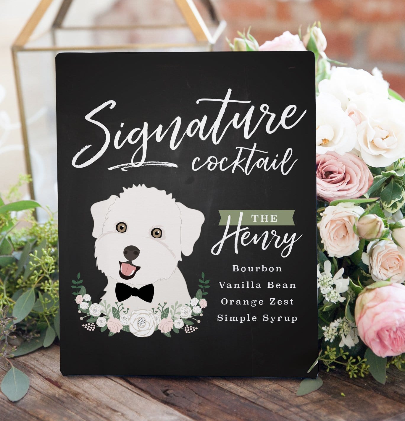 Miss Design Berry Pet Portrait Wedding Signature Cocktail Sign