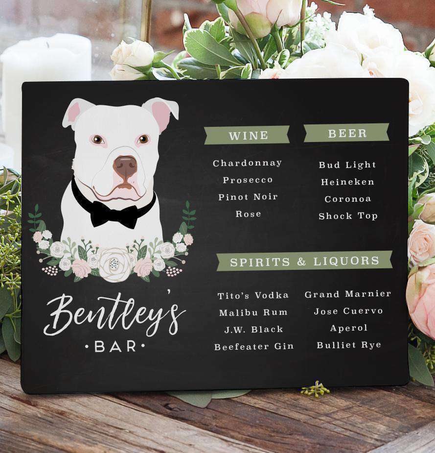 Chalkboard Wedding Bar Menu Sign with Pet Portrait