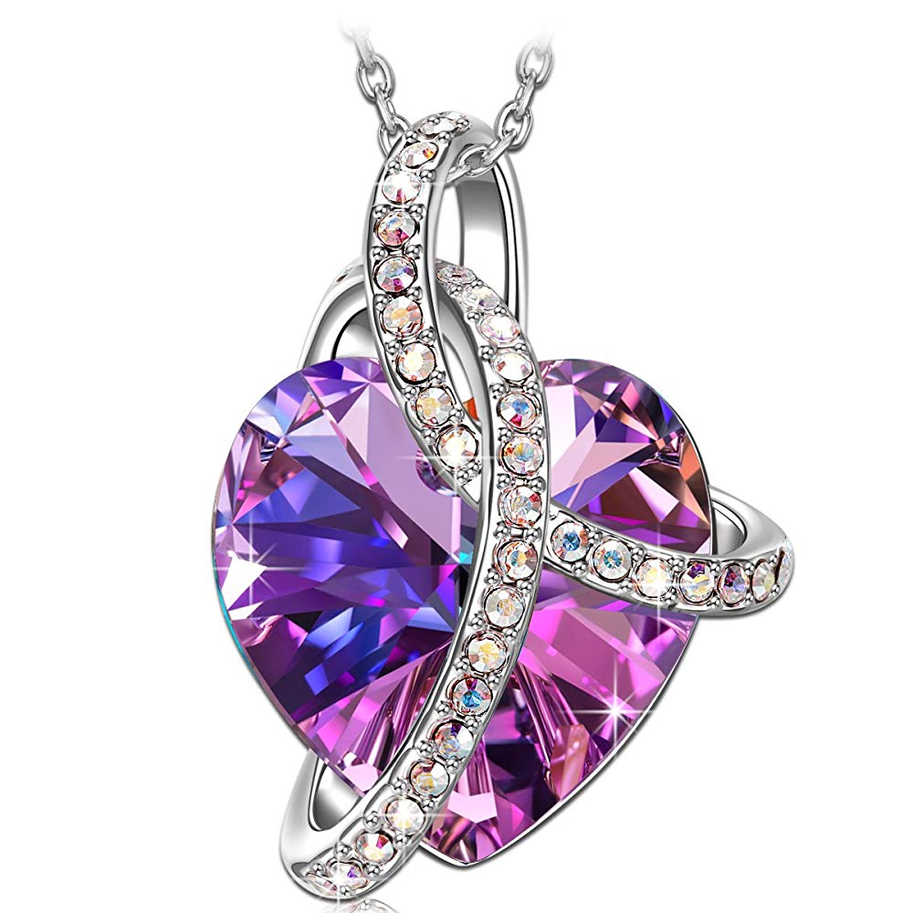 Infinity Love Necklace with Purple Swarovski Crystal Heart | 24 Style