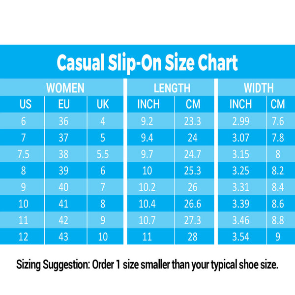 Slip On Size Chart