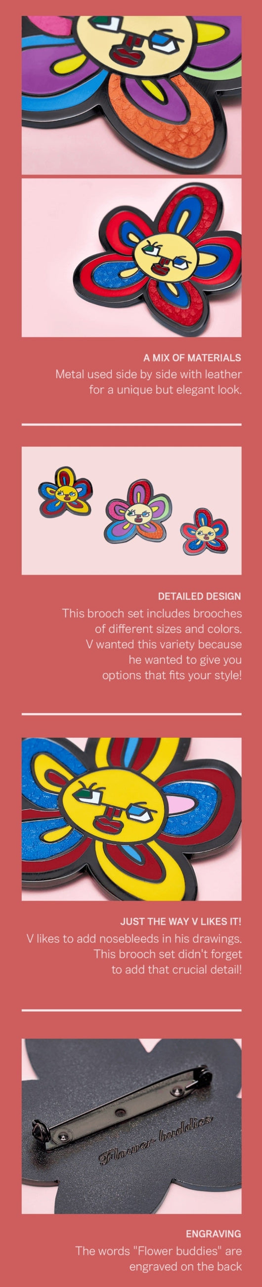 K-Star Artist Made Collection - V Taehyung Flower Buddies Brooch Set