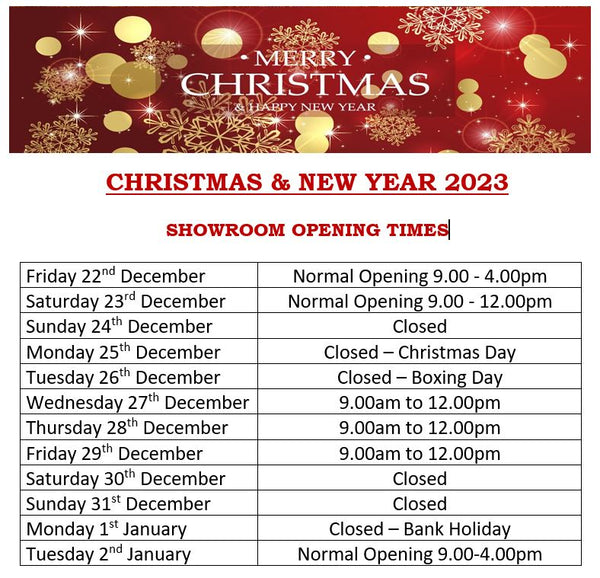 Christmas 2023 Showroom Opening Hours