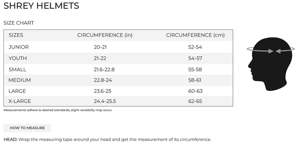 Shrey Cricket Helmets Size Guide