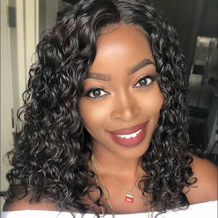 Wonderbaar Mula Hair 180% Density Curly Bob Brazilian Hair 360 Lace Frontal Human BO-59