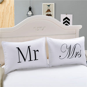 4 Styles White Romantic Mr Mrs Pillow Case Couple King Queen His