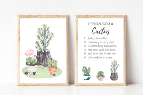 Set Of 2 Watercolour Cactus Prints Plant Art Prints With Motivationa Olive And Ada