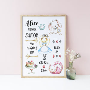 Alice In Wonderland Custom Personalised Birth Print Nursery