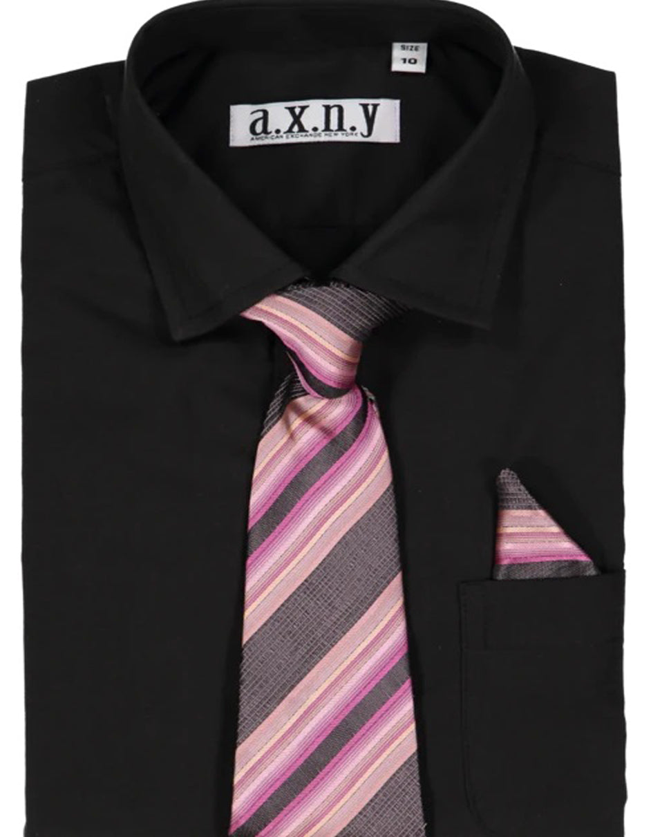 Boys Dress Shirt with Matching Tie and Hanky in Black