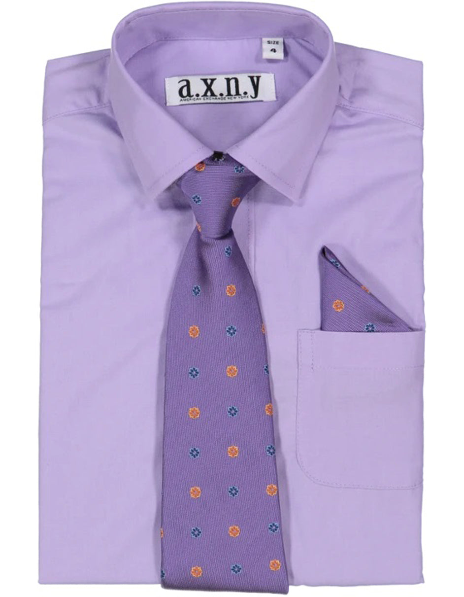 Boys Dress Shirt with Matching Tie and Hanky in Lilac