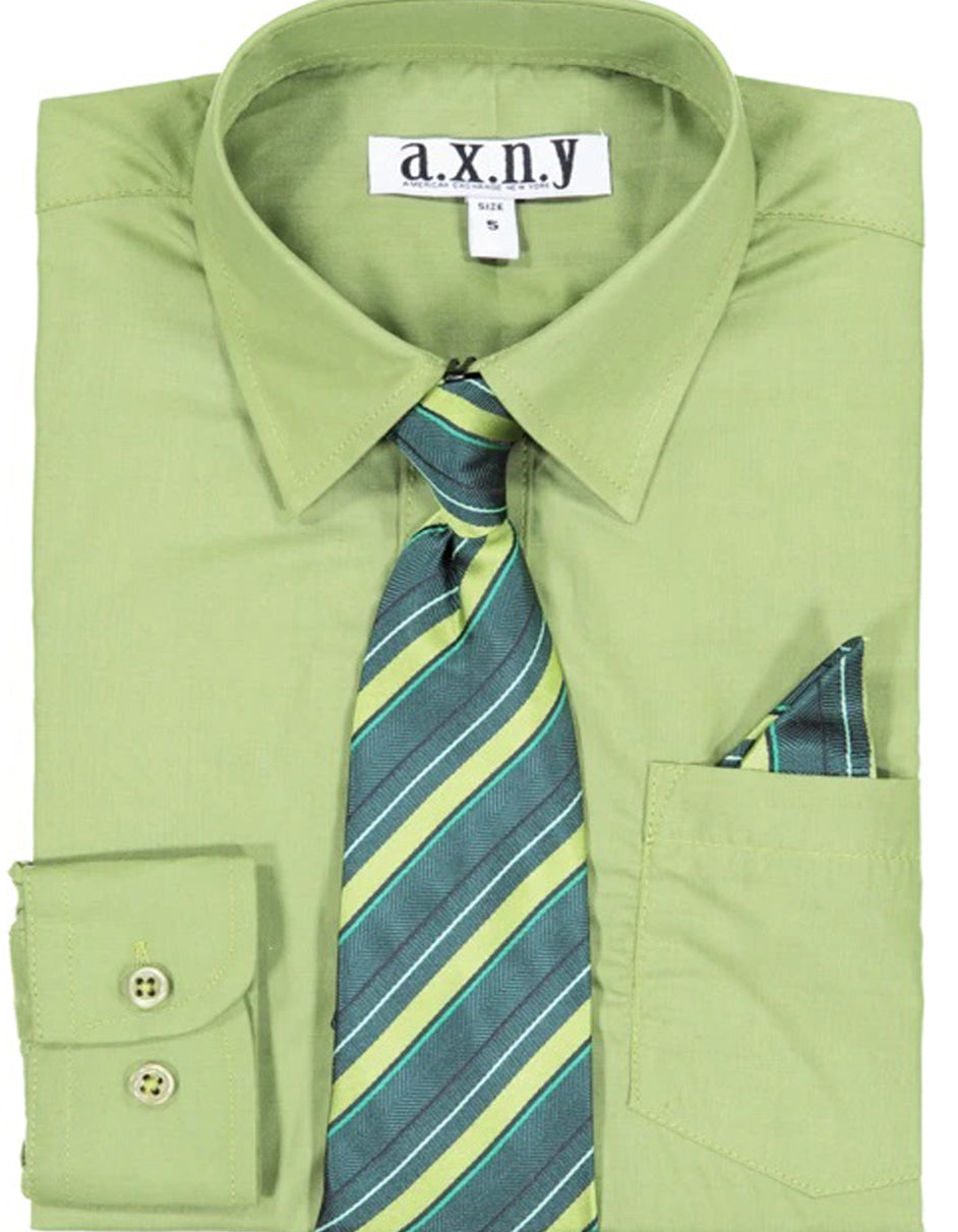 Boys Dress Shirt with Matching Tie and Hanky in Pistachio