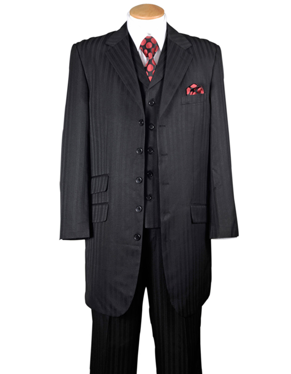 Mens 2 Button Slim Fit Wool Suit With Double Breasted Vest in Black