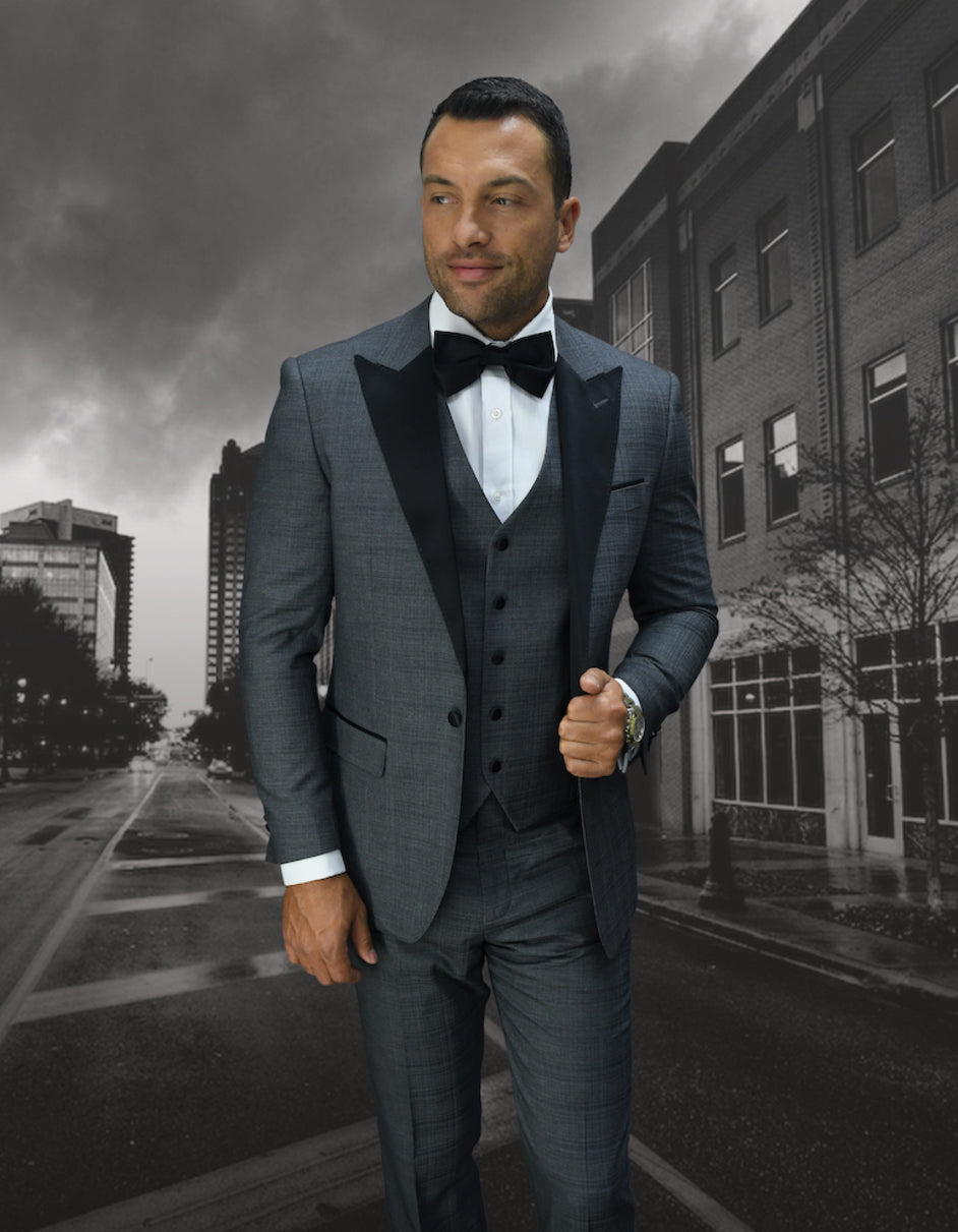 grey and black tuxedo jacket