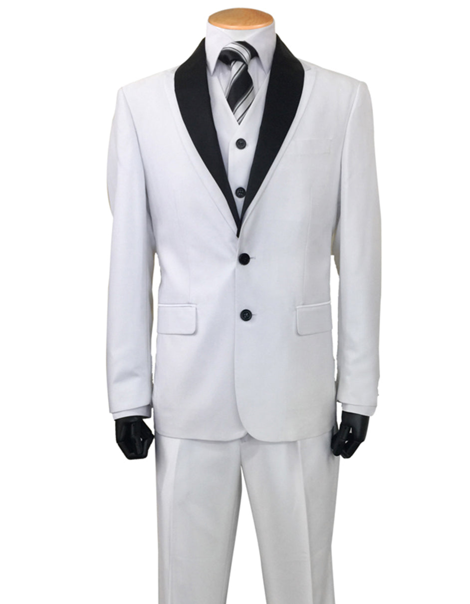 Mens 2 Button Sharkskin Tuxedo with Satin Shawl in White