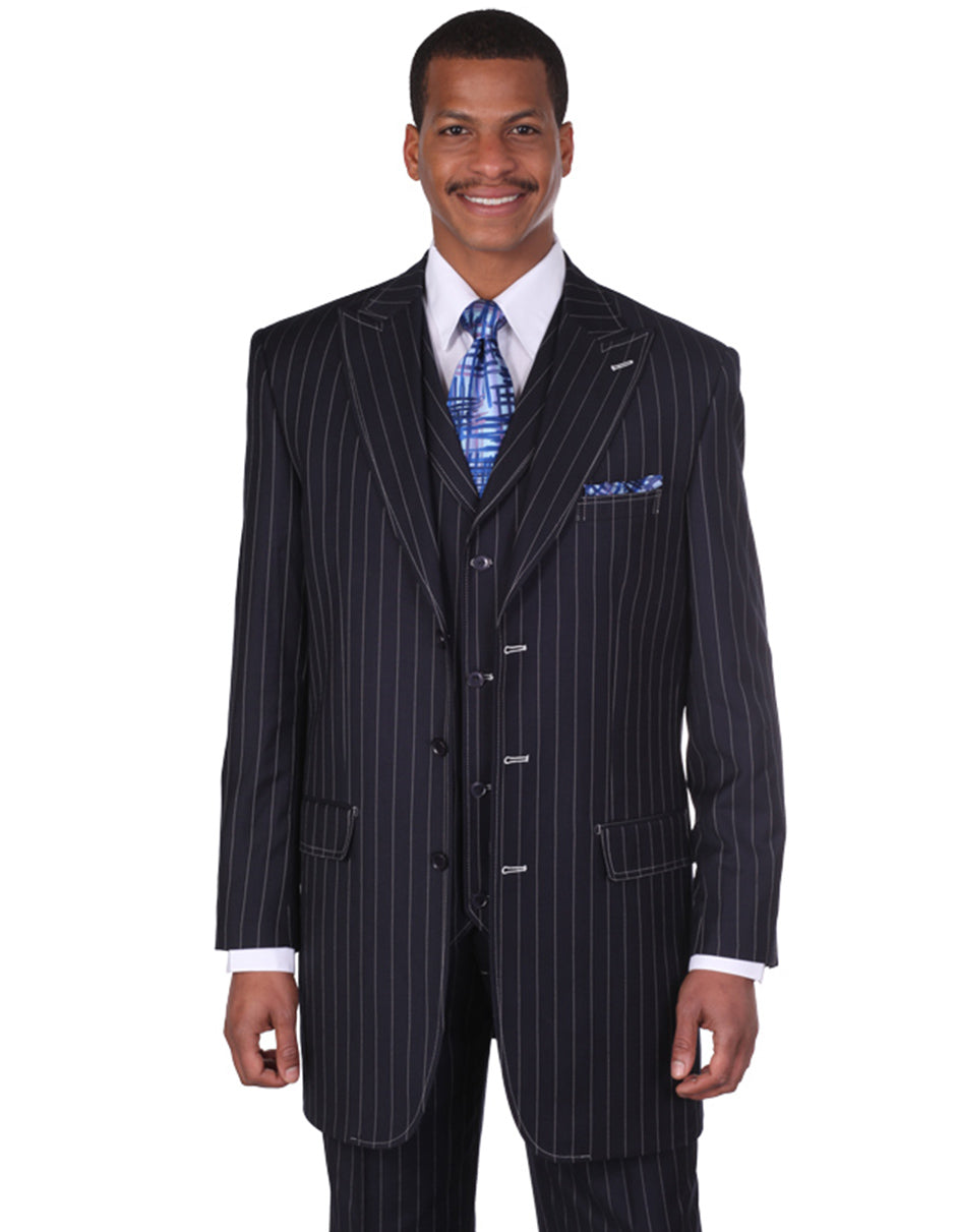 Mens Modern Fit Gangster Pinstripe Suit Black