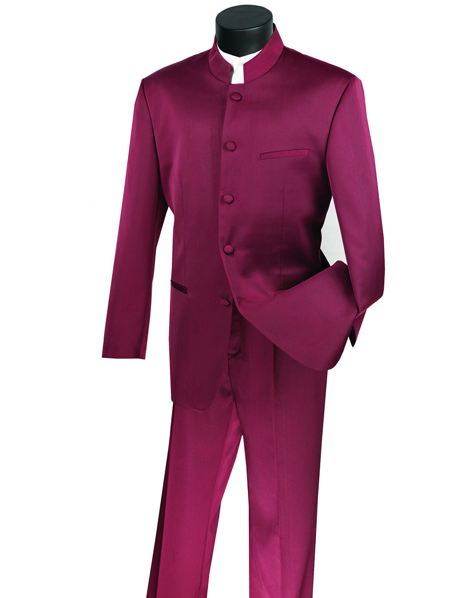 Copy of Mens 5 Button Mandarin Collar Tuxedo Suit in Burgundy