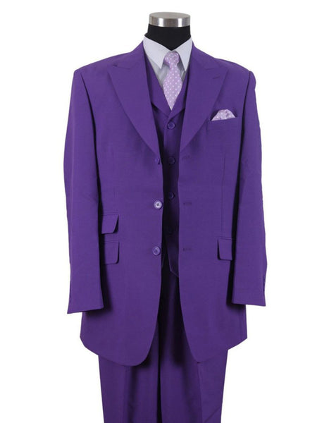 Mens 3 Button Peak Lapel Fashion Suit in Purple – menstuxedousa