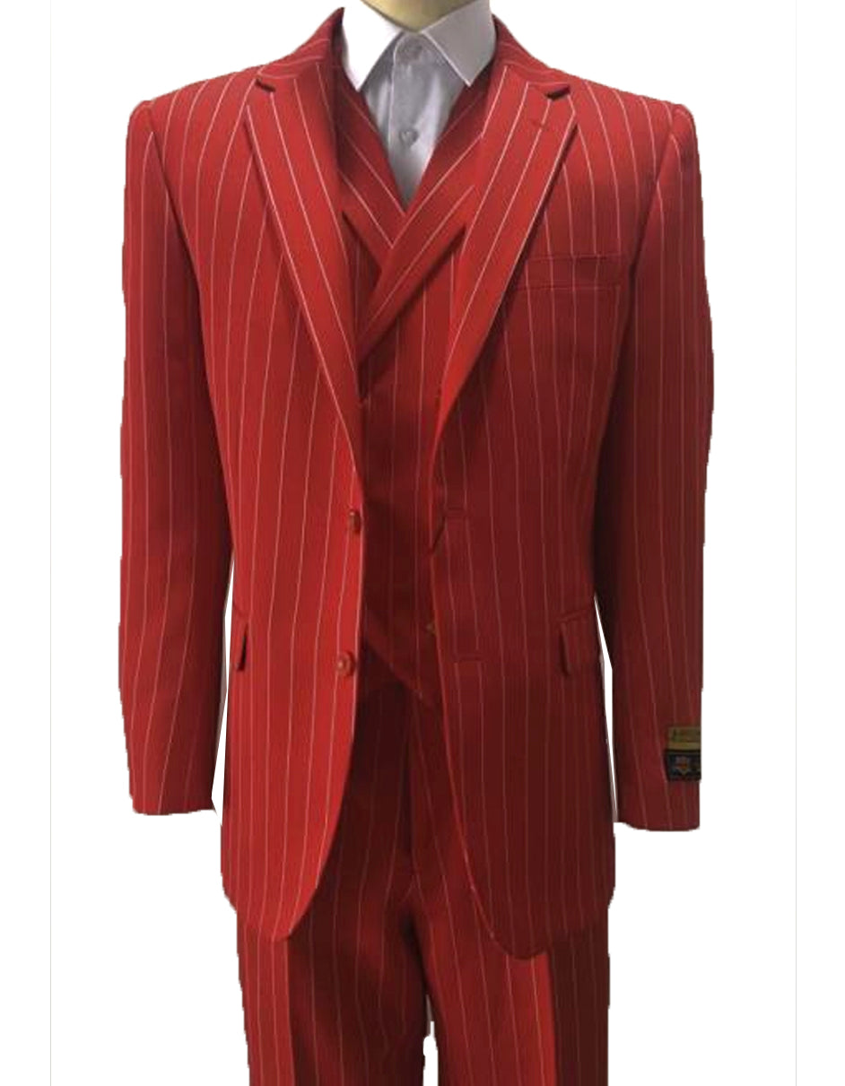 Mens Vested Gangster Pinstripe Suit In Red White Menstuxedousa