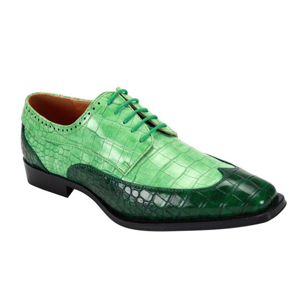 Mens Faux Alligator Apple Green Wingtip Shoes