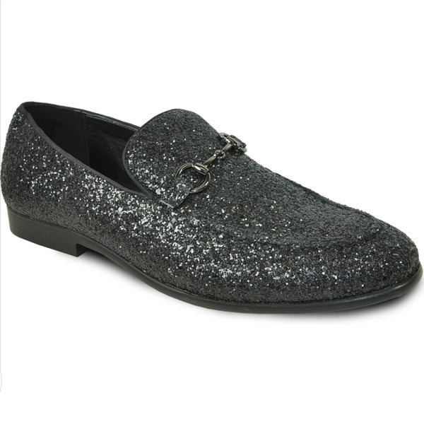 Mens Shiny Sparkly Glitter Prom Slip On Dress Shoes in Black