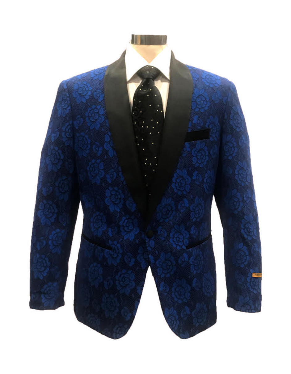 Mens Floral Rose Pattern Lace Blazer in Royal Blue & Black ...