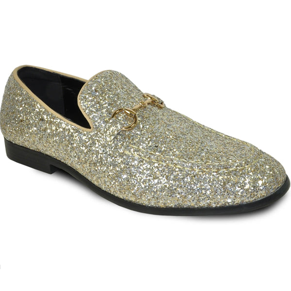Mens Shiny Sparkly Glitter Prom Slip On Dress Shoes in Gold