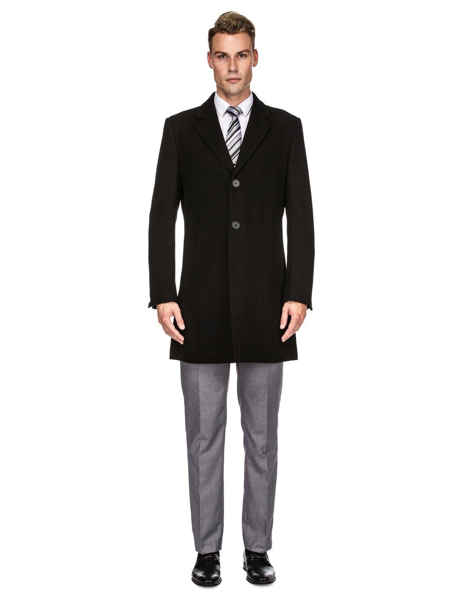 Mens Modern 3 Button Wool Car Coat in Black – menstuxedousa