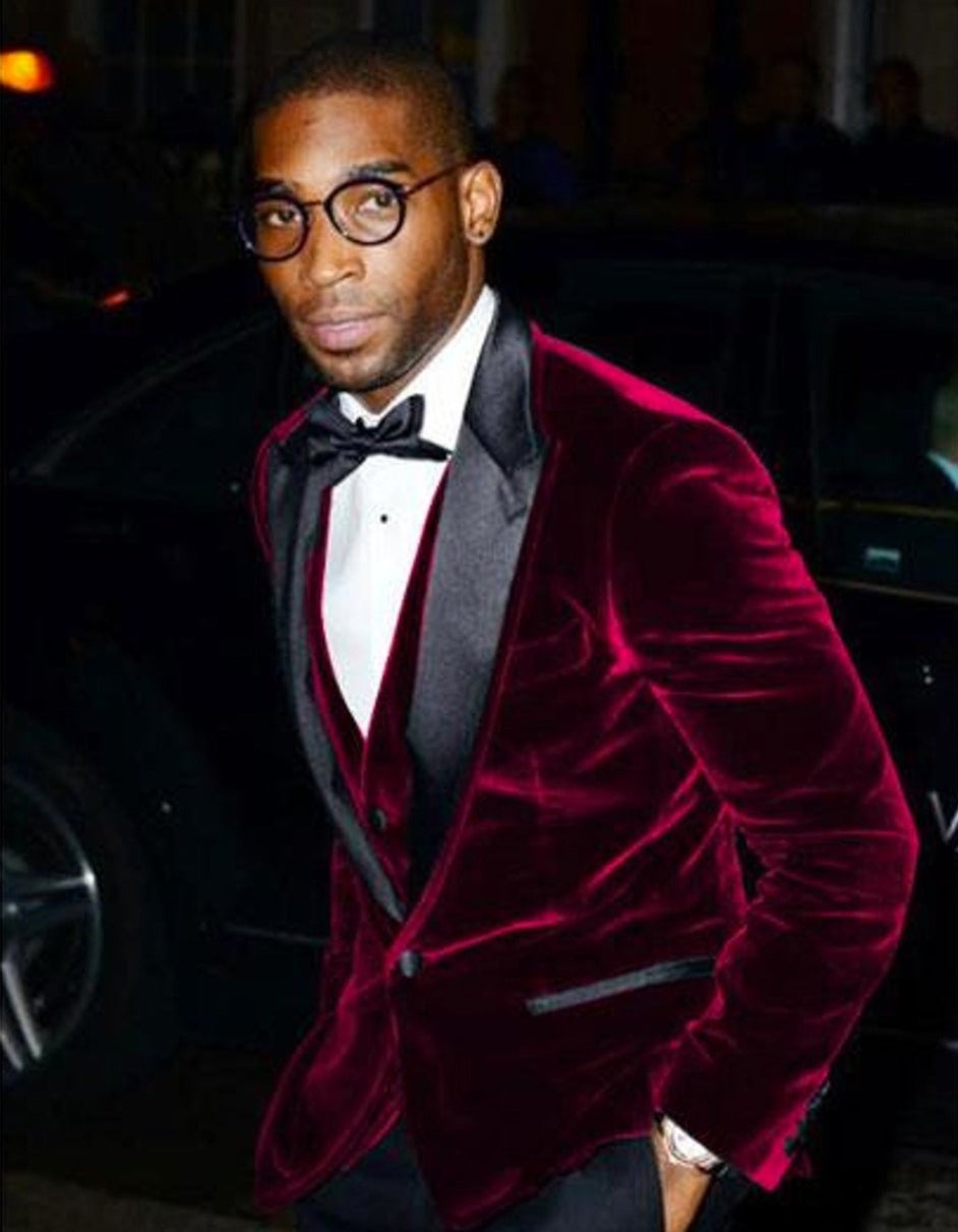 Mens Designer Velvet Dinner Jacket in Burgundy