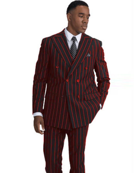 black and red pinstripe suit