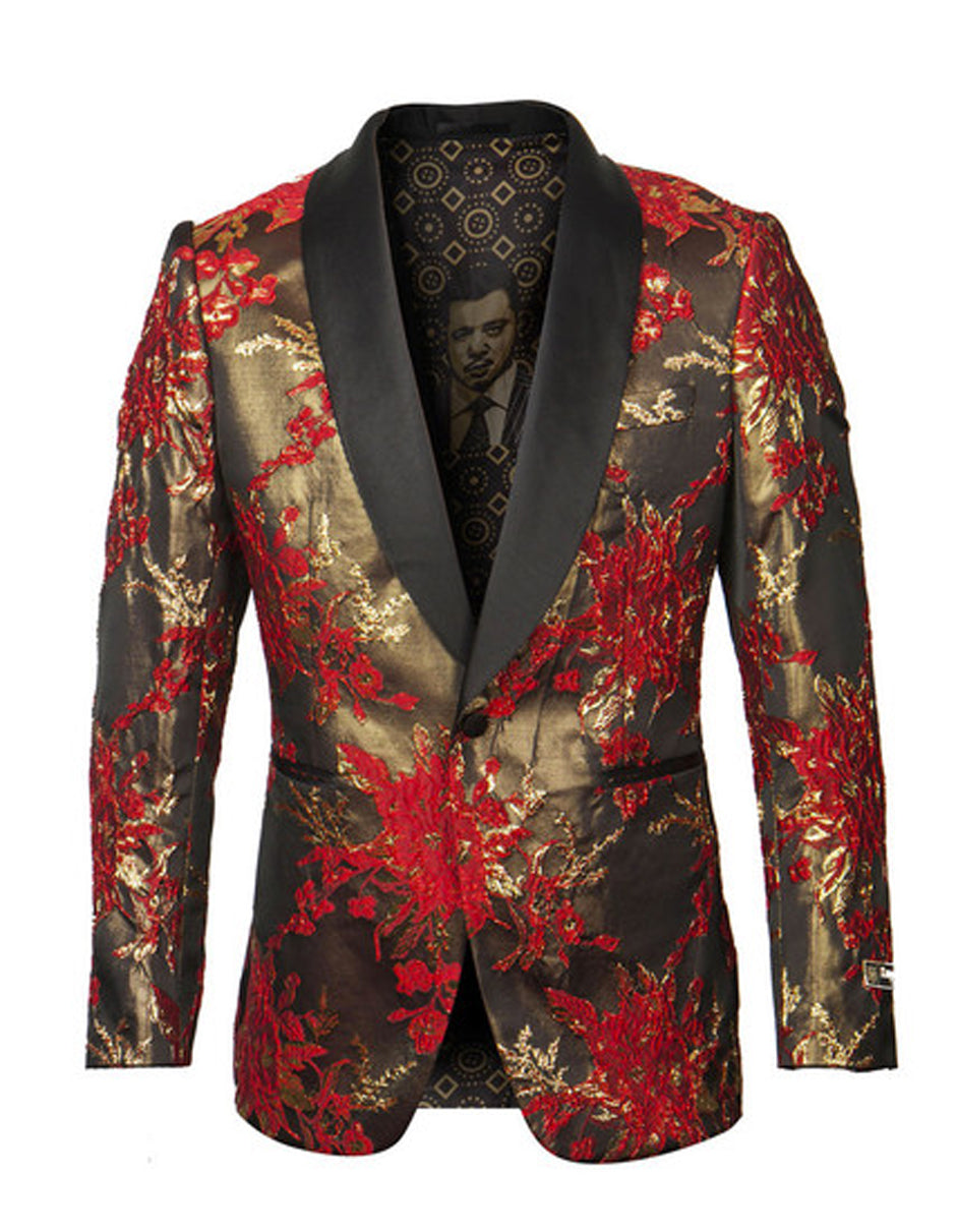 Mens Empire Shawl Blazer in Red & Gold