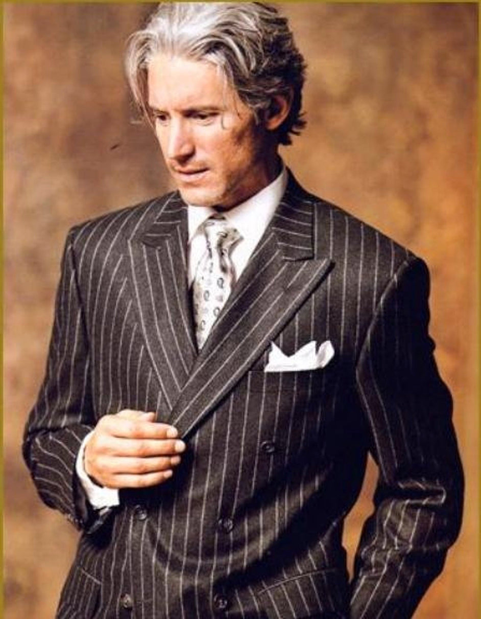 Mens Vested Gangster Pinstripe Suit in Black & White