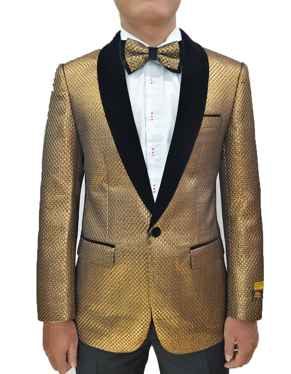 Mens Gold Black Textured Tuxedo Blazer