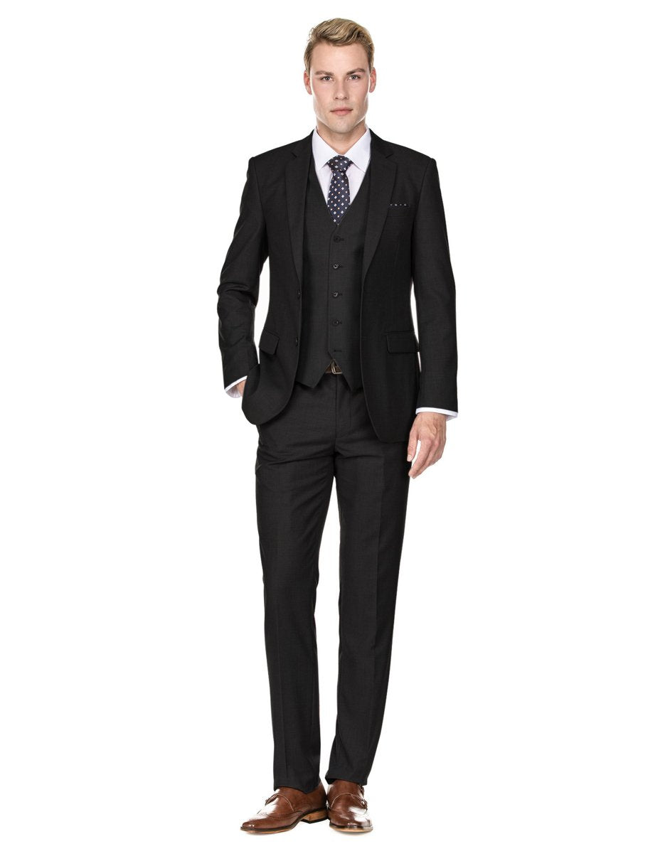 Mens Savvy Slim Vested Funeral Suit Black