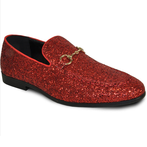 Mens Shiny Sparkly Glitter Prom Slip On Dress Shoes in Red