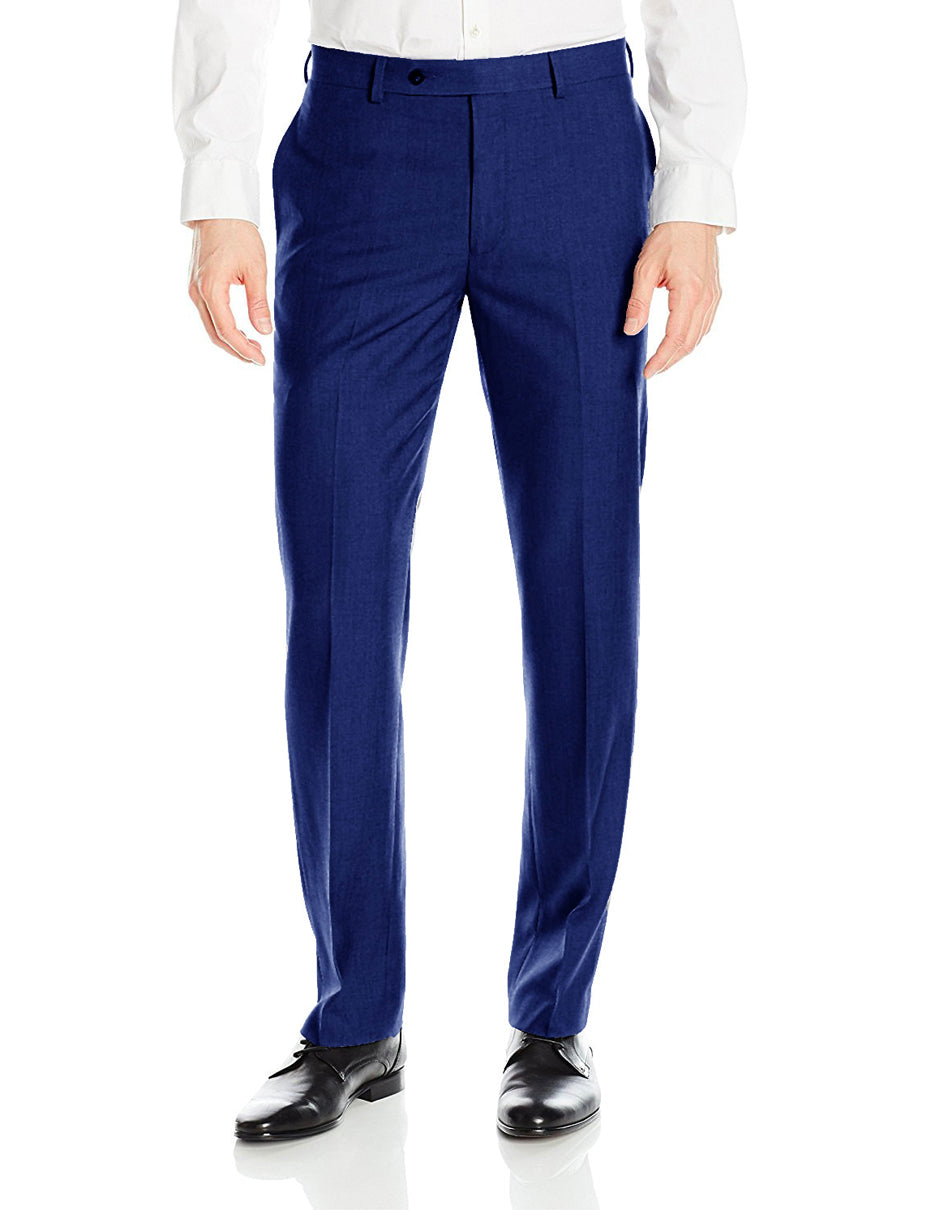 Mens Slim Fit Flat Front Dress Pant Indigo Blue