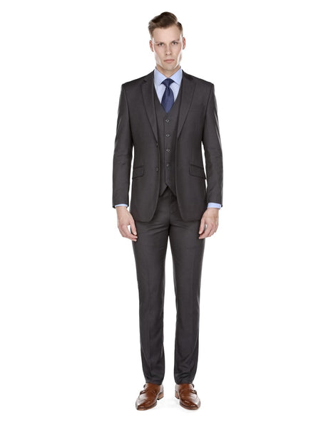 Mens Slim Fit Vested Suit Charcoal Grey