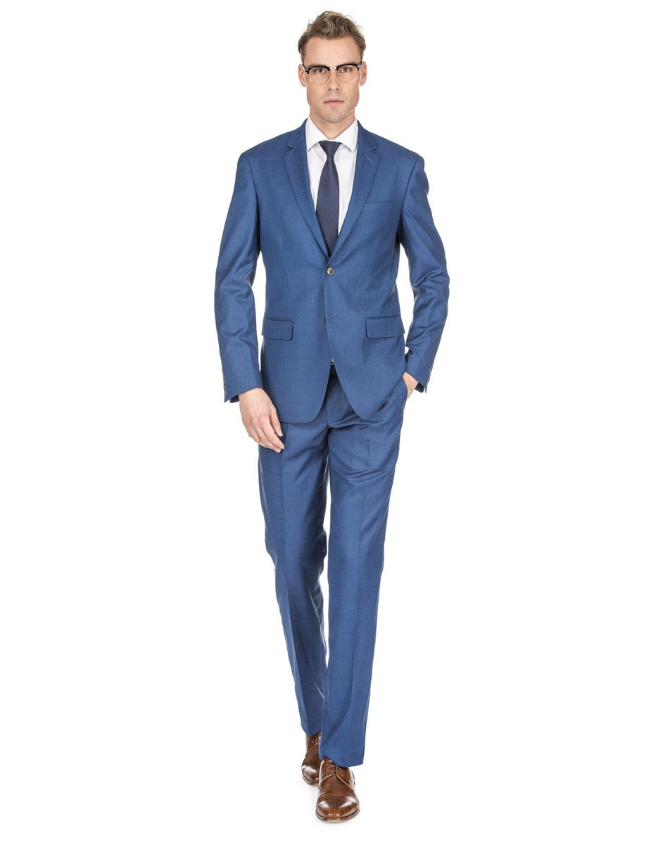 Mens Slim Fit Window Pane Suit Light Indigo