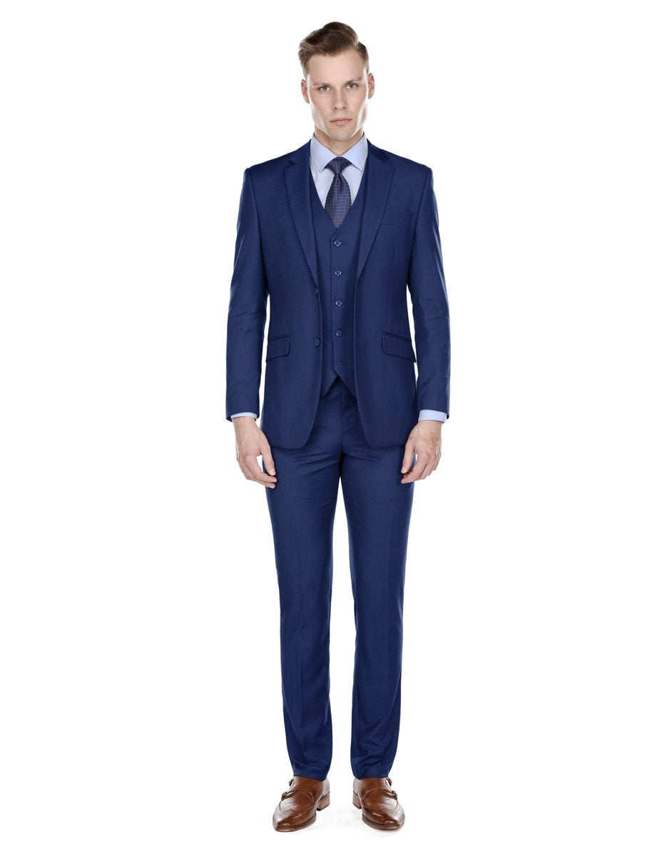 Mens Smart Slim Vested Suit Indigo Blue