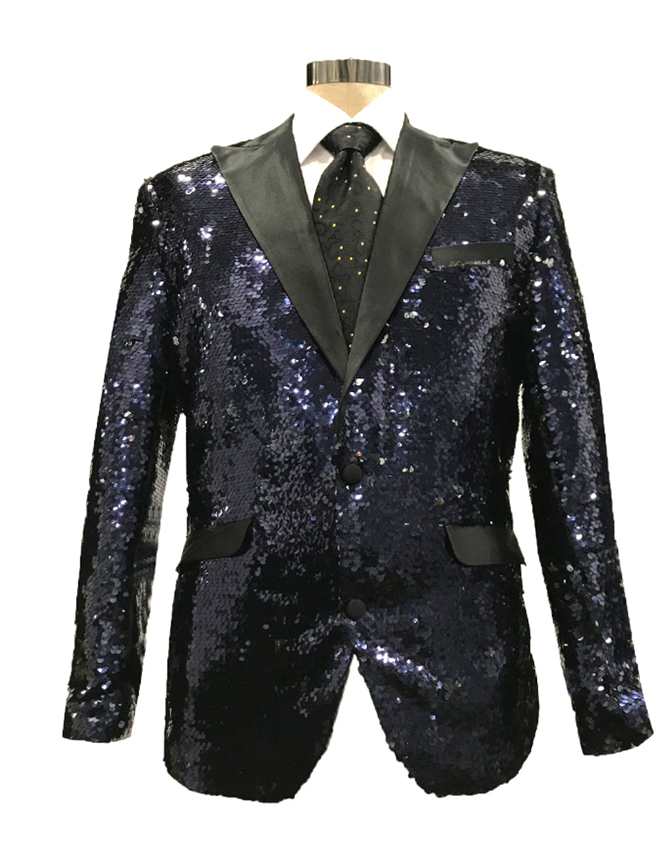 Mens Navy & Black Reversible Sequin Blazer - Prom