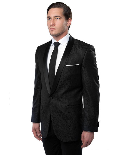 Man wearing a black paisley dinner jacket