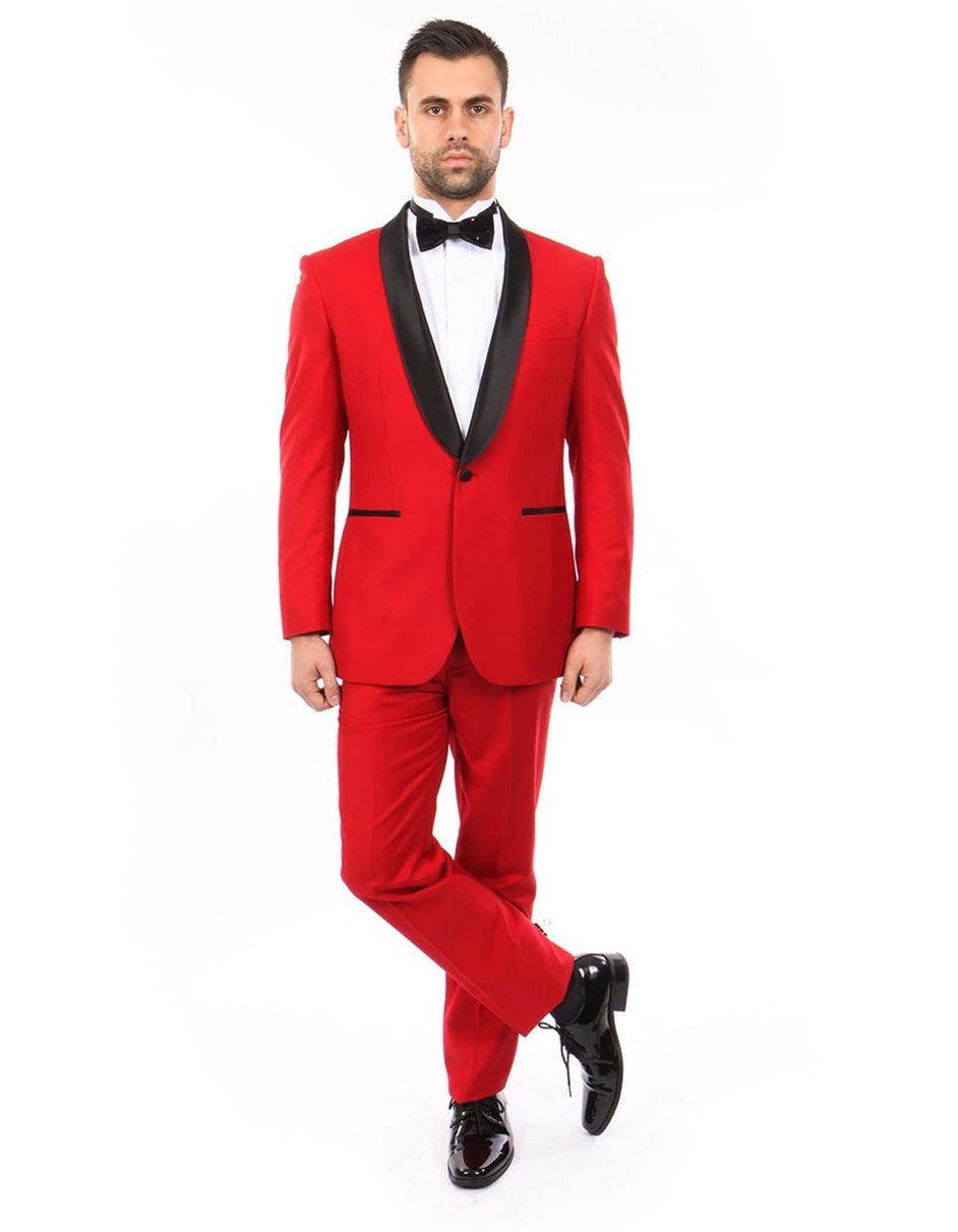 Mens Modern Fit Wool Shawl Prom Tuxedo in Red – menstuxedousa
