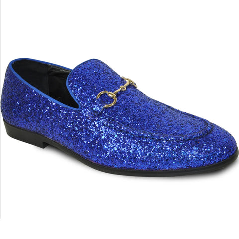 Mens Shiny Sparkly Glitter Prom Slip On Dress Shoes in Royal Blue