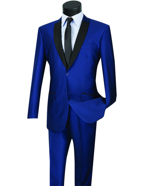 Mens 2 Button Shawl/Peak Hybrid Sharkskin Tuxedo in Navy Blue ...