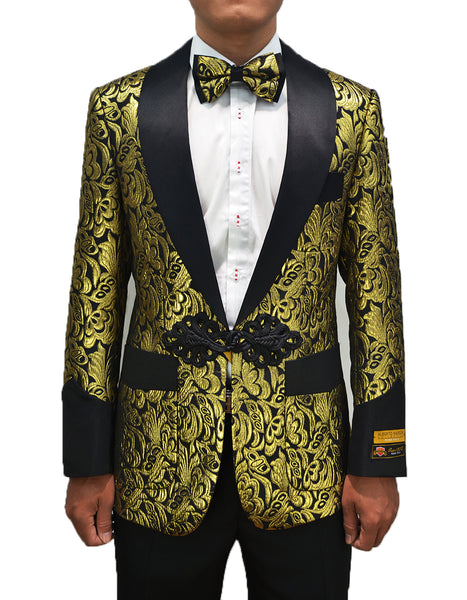 Mens Chinese Closure Smoking Jacket in Gold Paisley – menstuxedousa