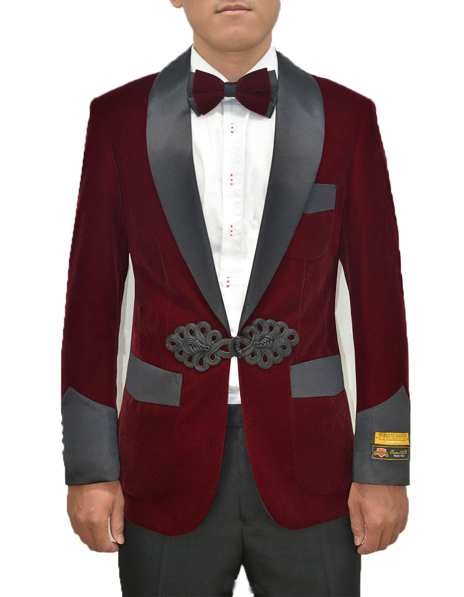 Mens 2 Button Burgundy Velvet Blazer