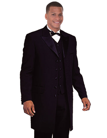 Mens Wool Vested Wide Contrast Peak Wedding Tuxedo in Black & Red