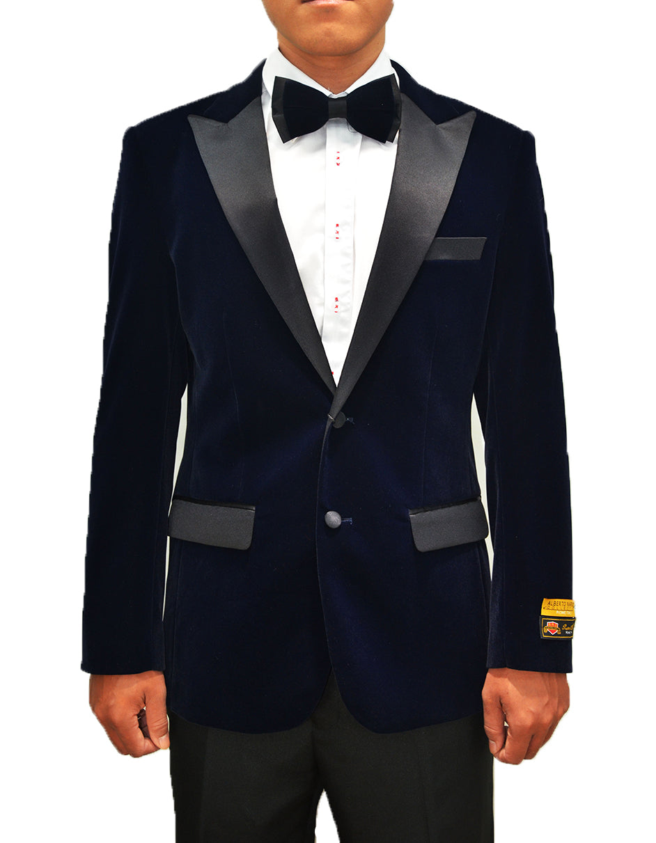 Mens Classic Velvet Tuxedo Dinner Jacket in Navy